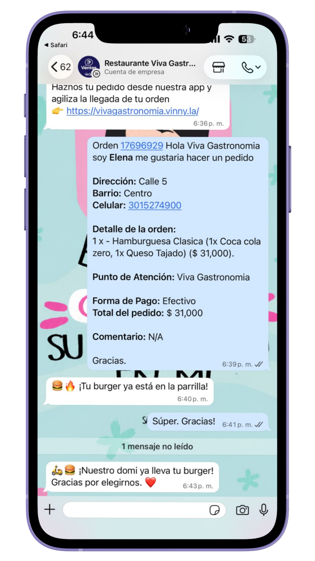 Pedido en WhatsApp VinApp